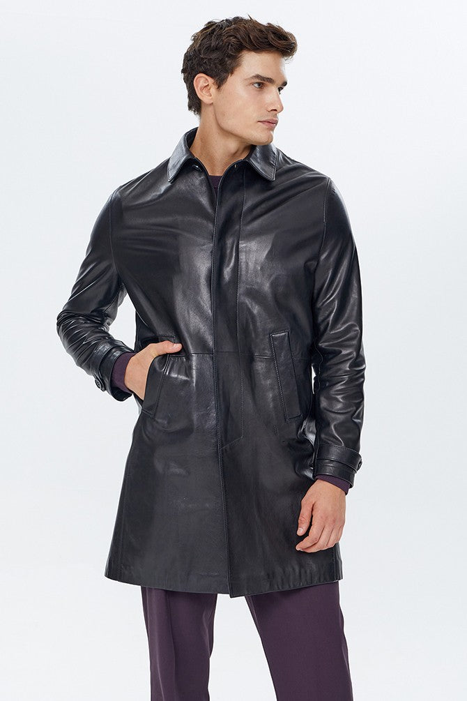 Ace Black Bruyne Men’s Genuine Leather Coat Black
