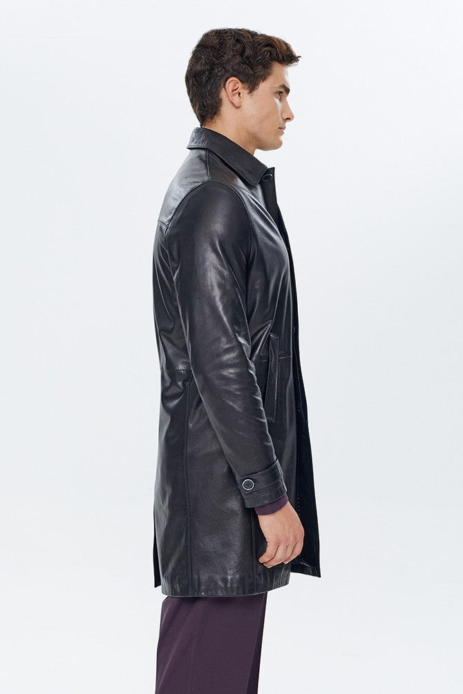 Ace Black Bruyne Men’s Genuine Leather Coat Black