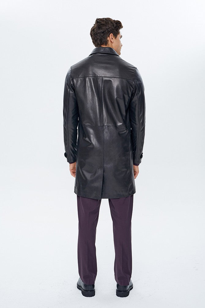 Ace Black Bruyne Men’s Genuine Leather Coat Black