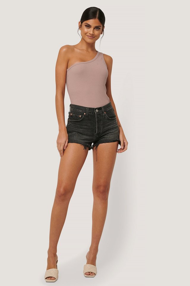 501 High Rise Shorts Black For Womens - Side View - AceCart