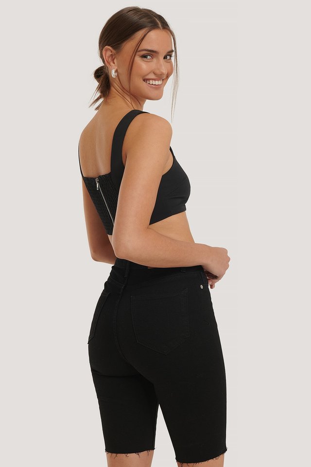 Skinny High Waist Bermuda Shorts Black For Womens - Right Side View - AceCart