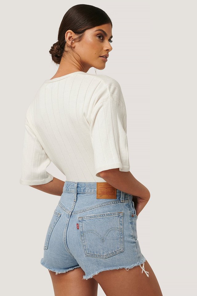 502 High Rise Shorts Blue For Womens - Left Side View - AceCart