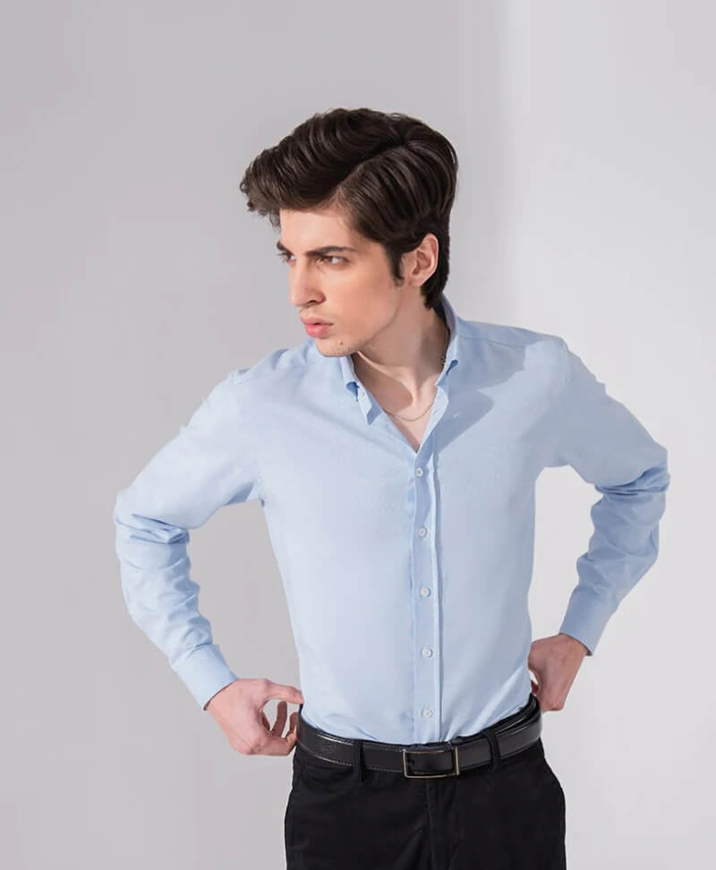 Plain Sky Blue Cotton Shamery Shirt For Mens