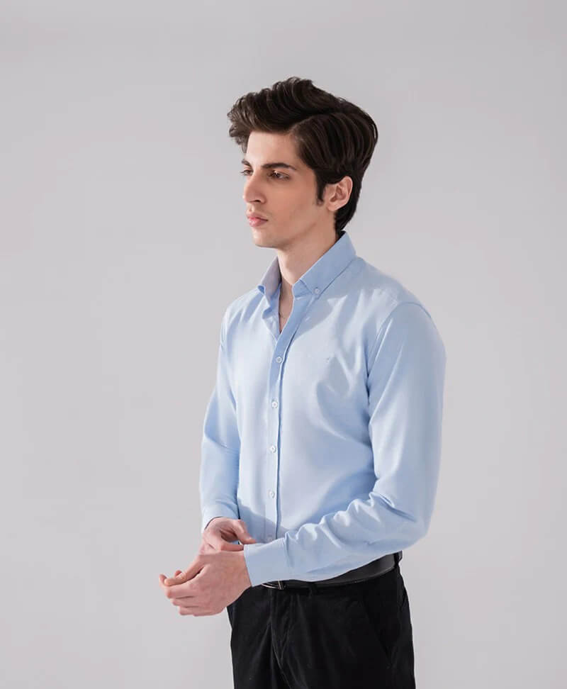 Plain Sky Blue Cotton Shamery Shirt For Mens