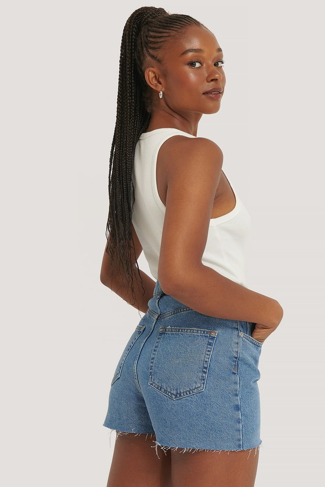 High Waist Short Denim Shorts Blue For Womens - Left Side View - AceCart