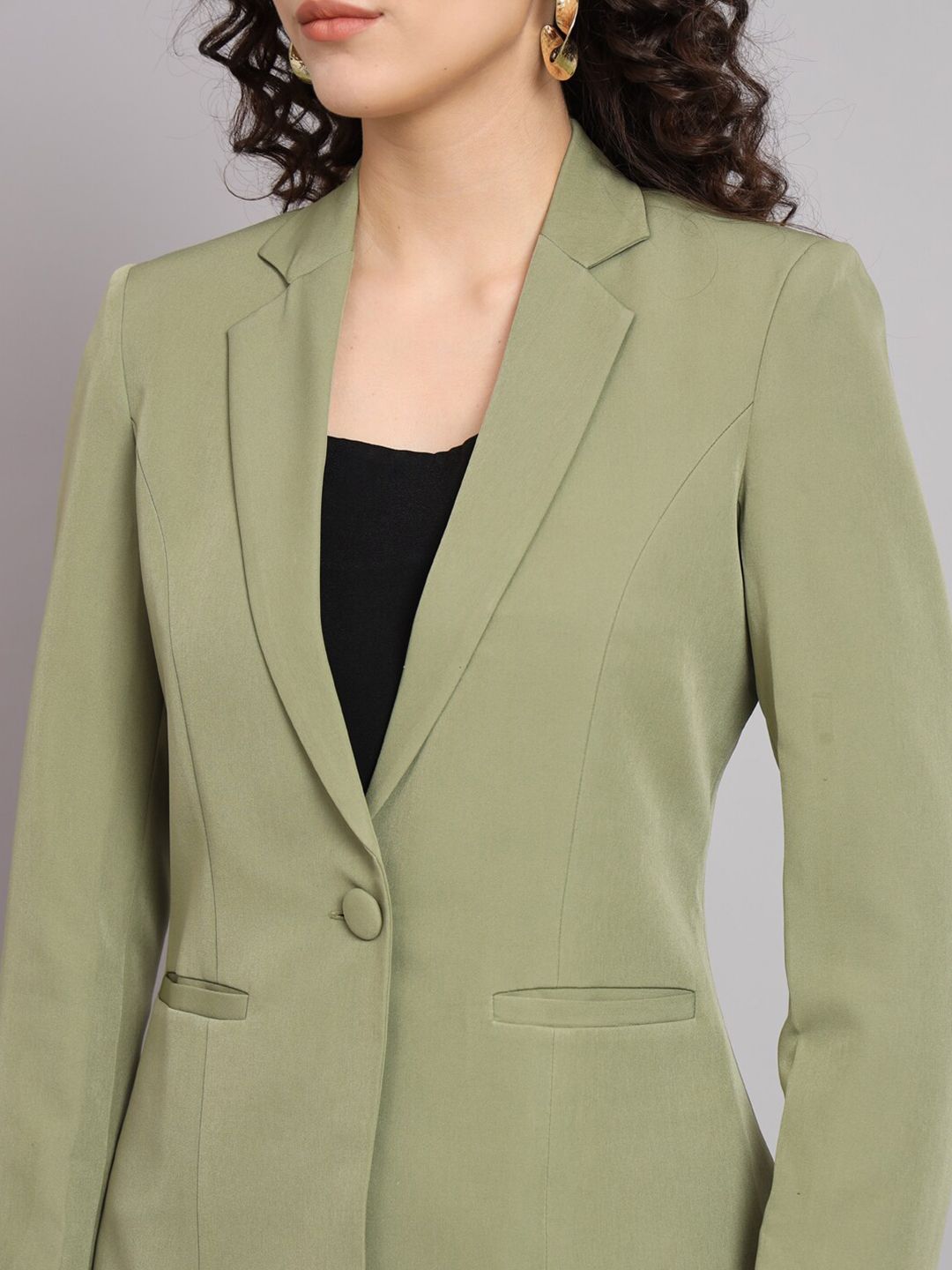 Notched Collar Pant Suit - Olive Green