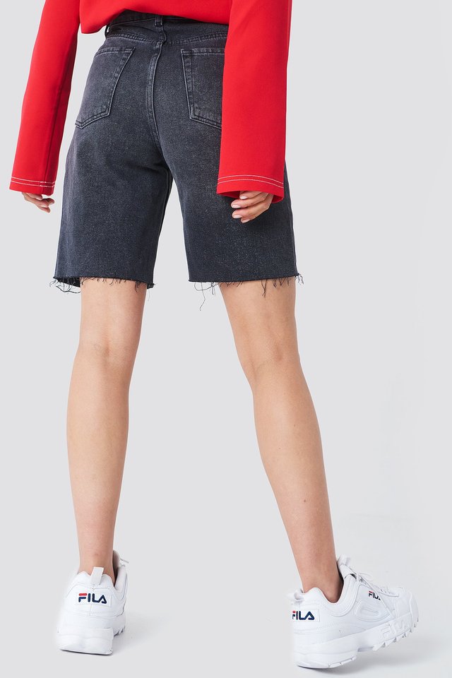 Raw Hem Bermuda Shorts DS3 Blue For Womens - Left Side View - AceCart