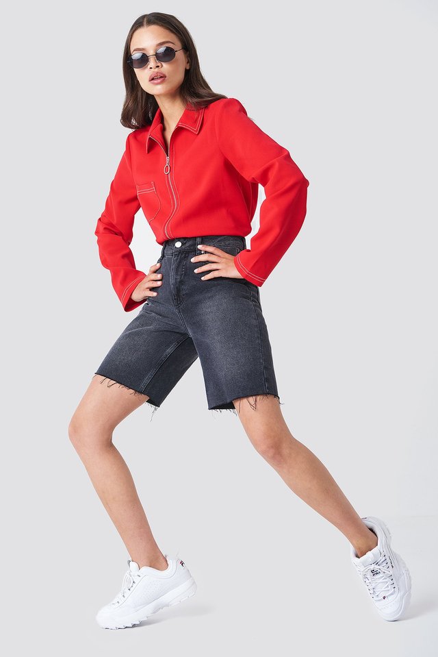 Raw Hem Bermuda Shorts DS3 Blue For Womens - Back View - AceCart