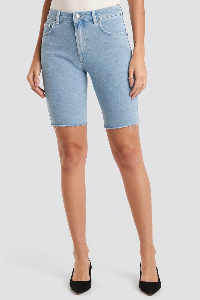 Raw Hem Denim Cycling Shorts Blue For Womens - Right Side View - AceCart