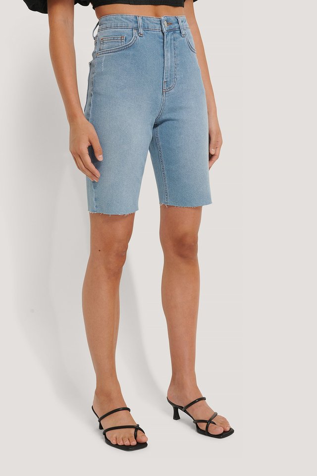 Long Denim Shorts Blue For Womens - Right Side View - AceCart