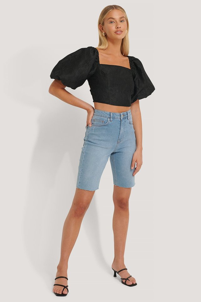 Long Denim Shorts Blue For Womens - Side View - AceCart