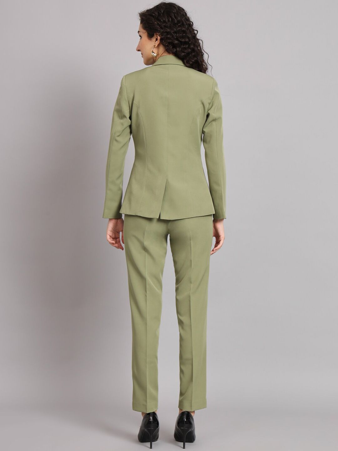 Notched Collar Pant Suit - Olive Green