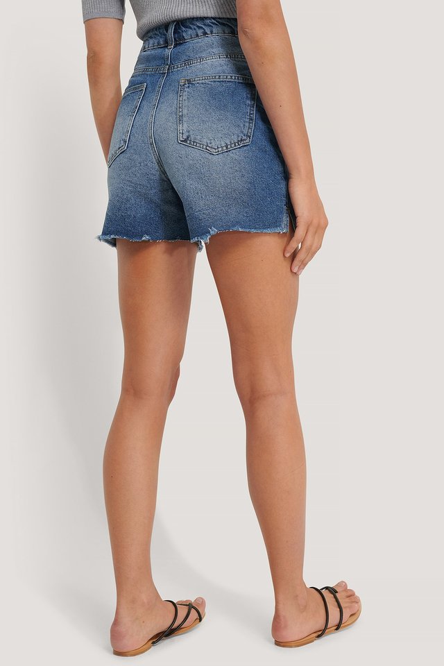 Raw Hem Denim Shorts ACE8 Blue For Womens - Left Side View - AceCart