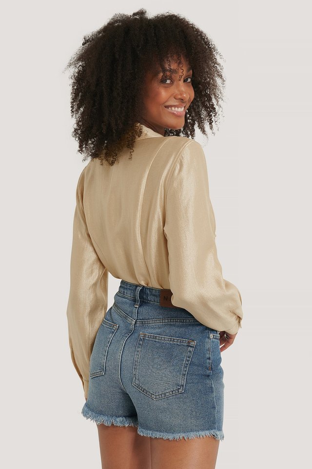 Raw Hem Denim Shorts ACE7 Blue For Womens - Back View - AceCart