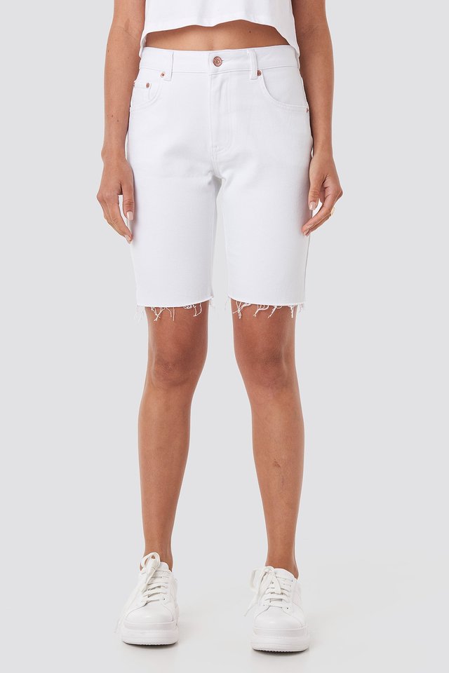 Raw Hem Denim Cycling Shorts White For Womens - Left Side View - AceCart