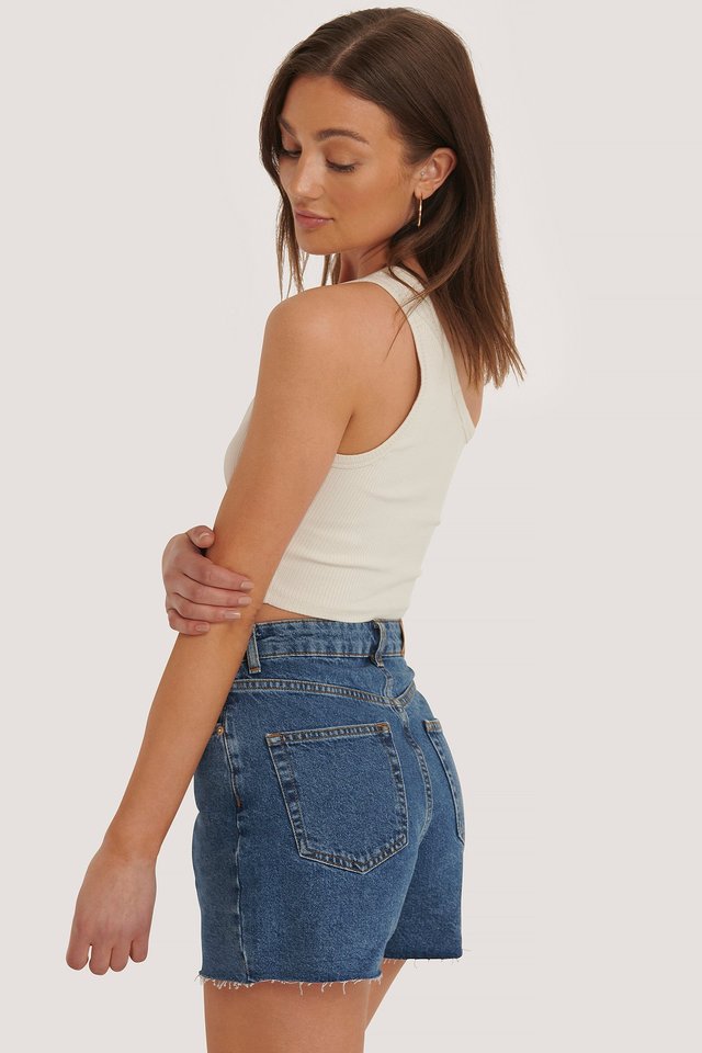Raw Hem Denim Shorts Blue For Womens - Right Side View - AceCart