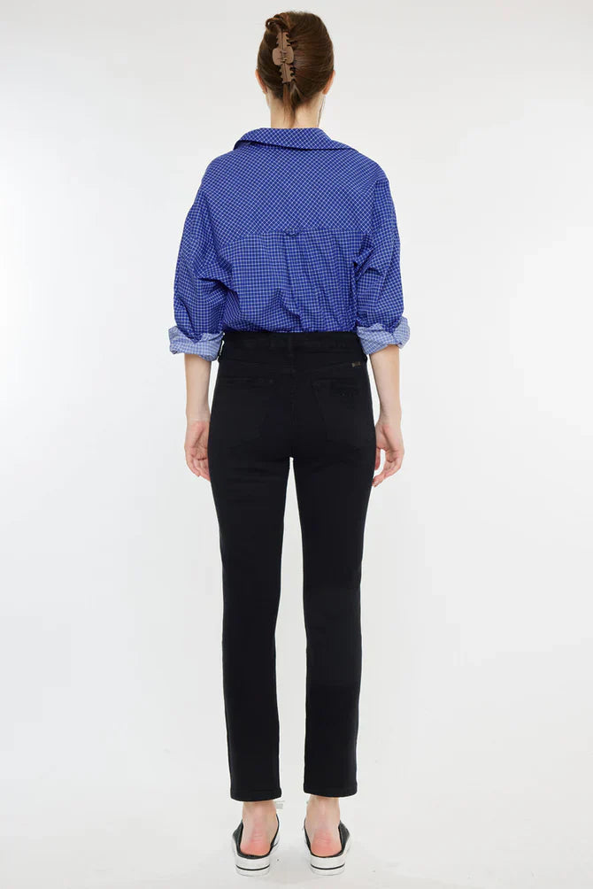 Damaged Ultra High Rise Slim Black Straight Leg Jeans