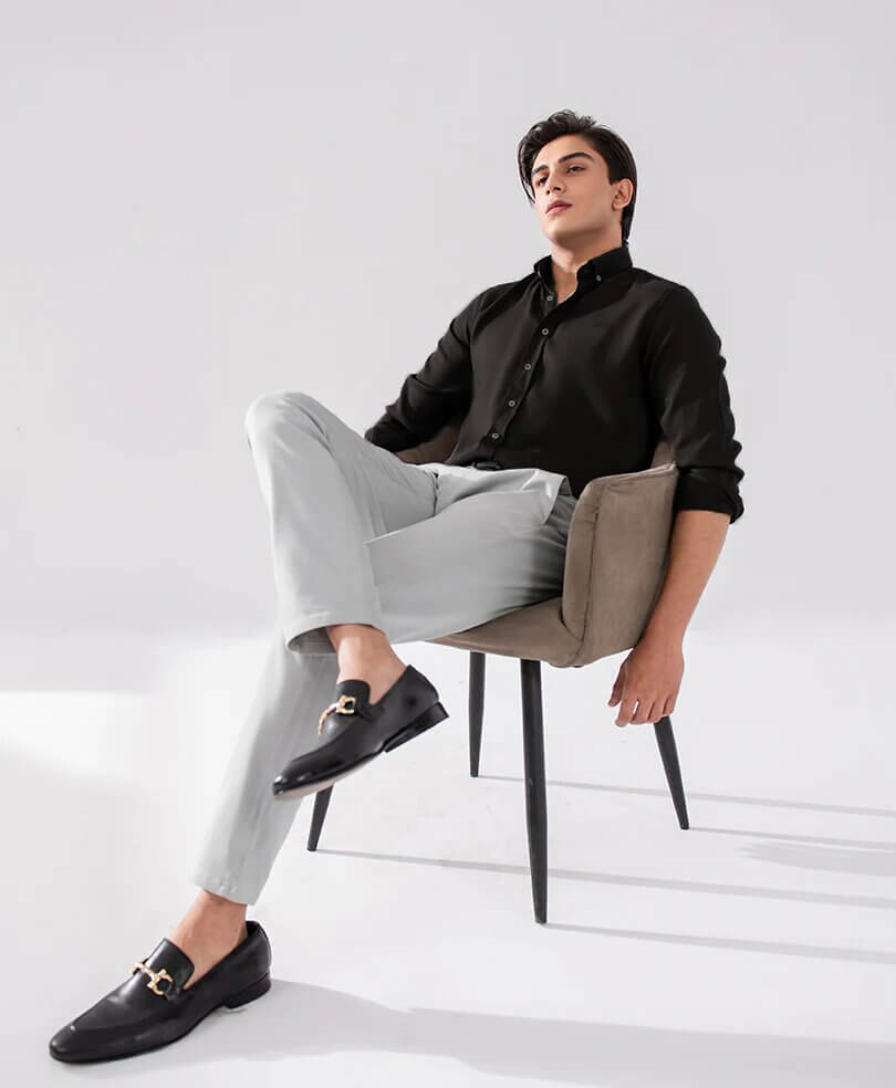 Plain Black Cotton Shamery Men Shirts