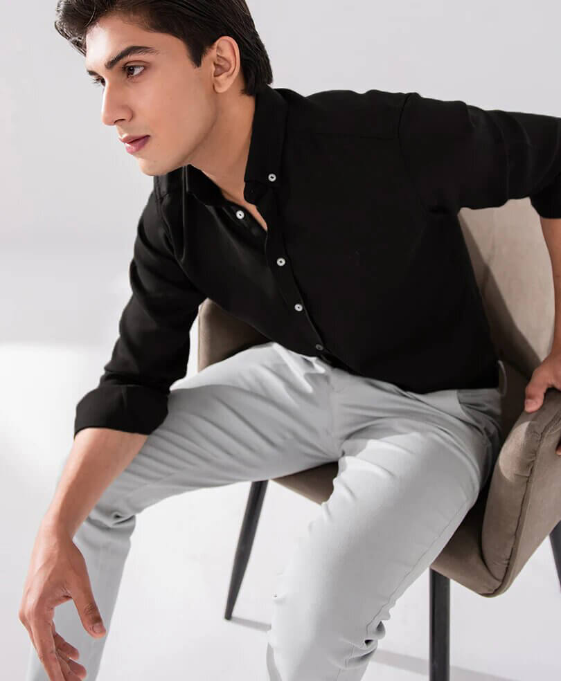 Plain Black Cotton Shamery Men Shirts