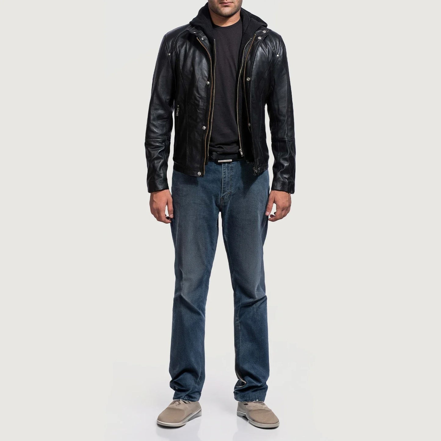 Ace Black Hooded Genuine Leather Jacket