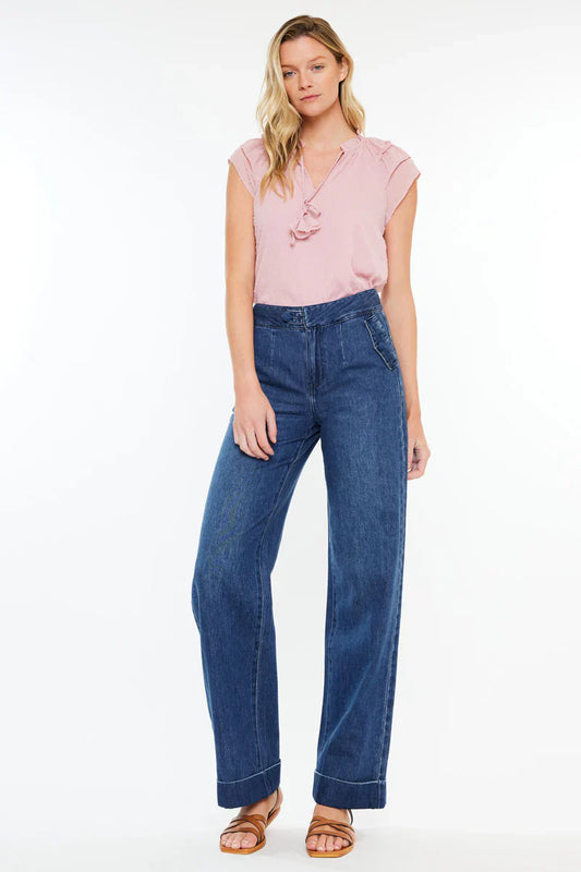 Ultra High Rise Belted 90's Wide Leg Jeans For Women
