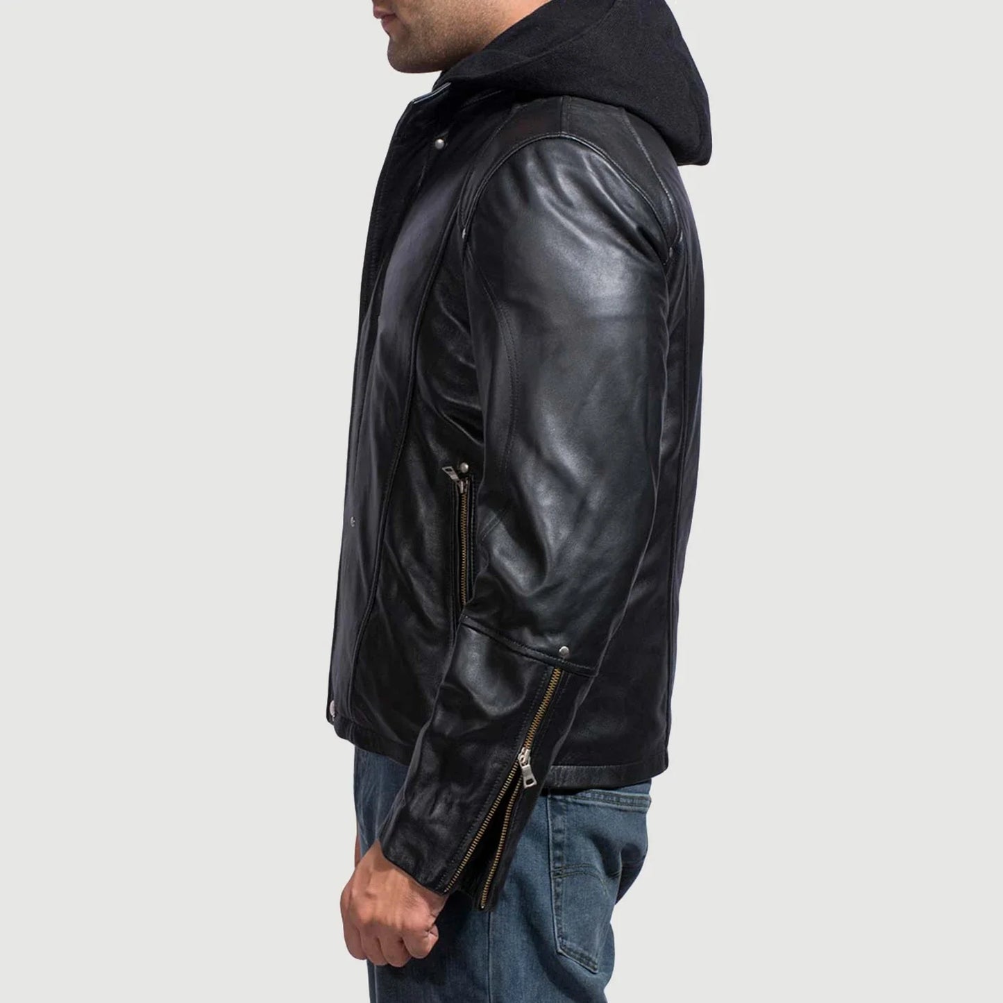Ace Black Hooded Genuine Leather Jacket