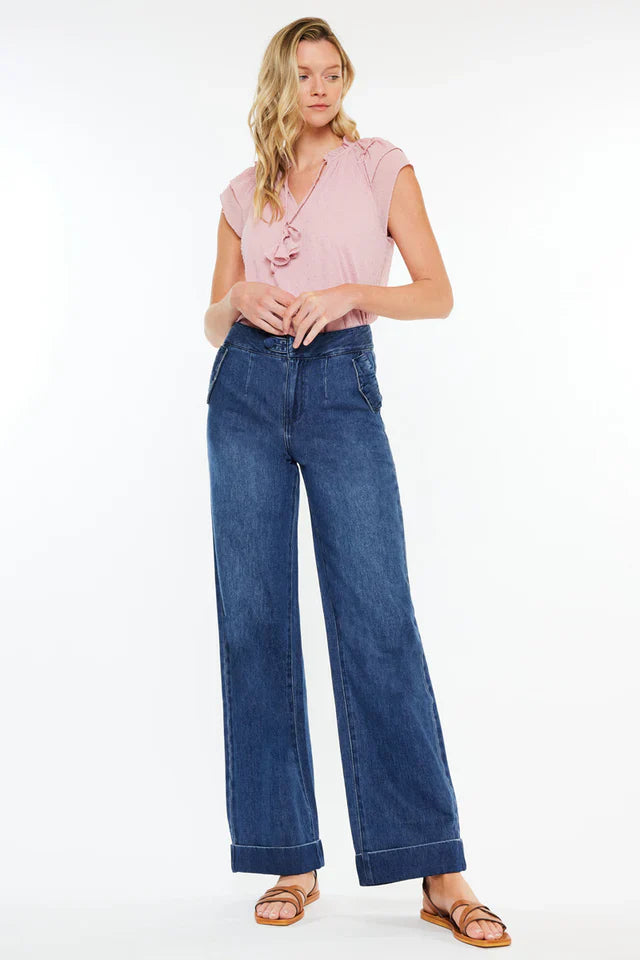 Ultra High Rise Belted 90's Wide Leg Jeans For Women