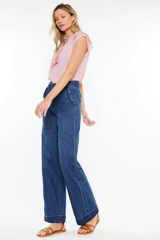 Ultra High Rise Belted 90's Wide Leg Jeans For Women
