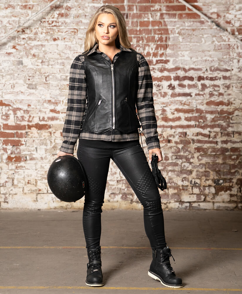 Ace Haughty Black Leather Motorcycle Vest for Women