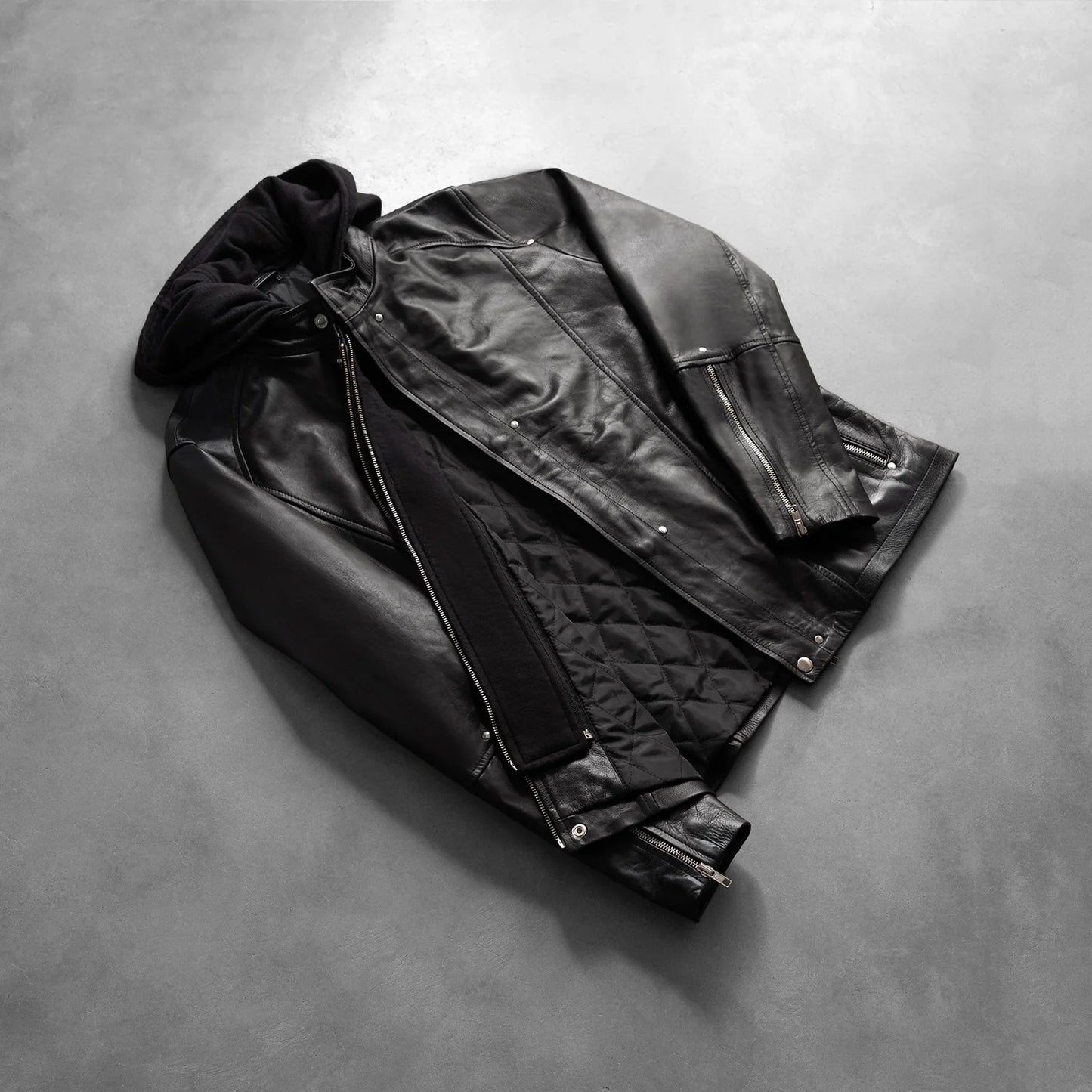 Ace Black Hooded Genuine Leather Jacket