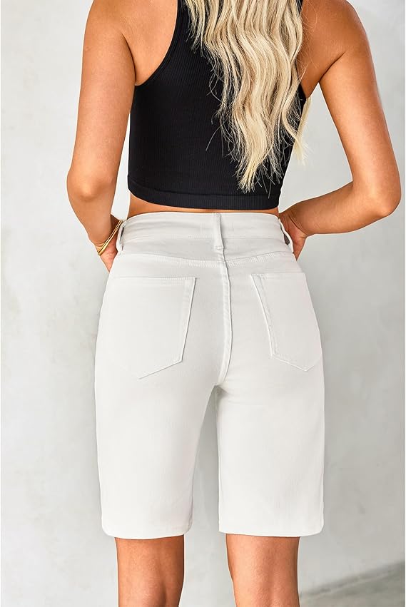 Bermuda Jean Shorts for Women High Waisted Stretchy White Denim Short