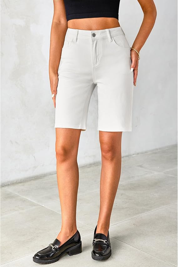 Bermuda Jean Shorts for Women High Waisted Stretchy White Denim Short