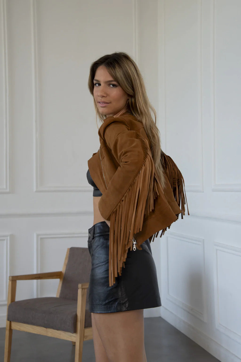 Brown Fringe Women's Suede Leather Jacket