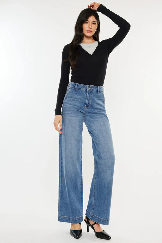 Blue High Rise Slim Wide Leg Jeans