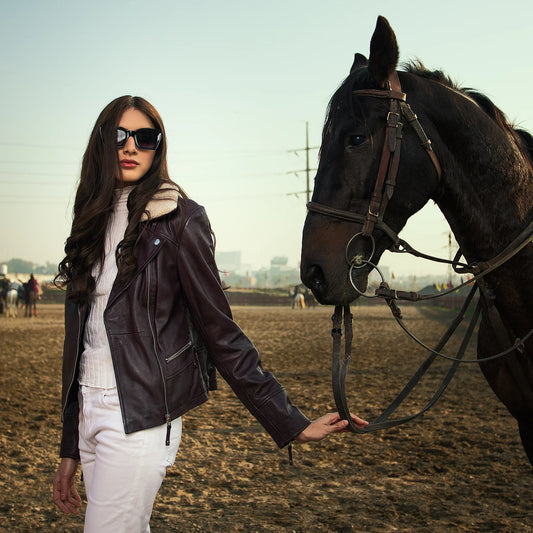 Burgundy Genuine Women Leather Jacket
