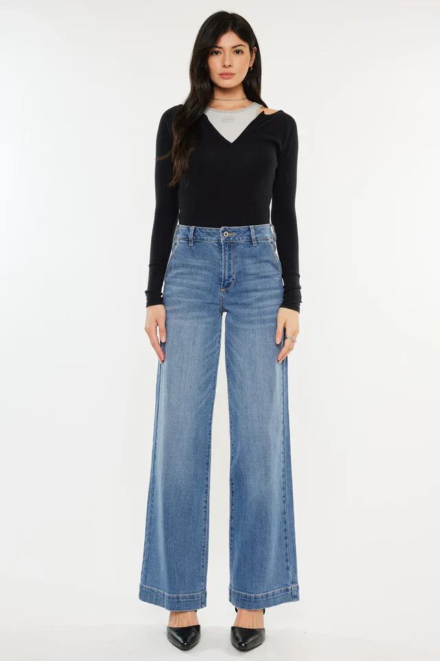 Blue High Rise Slim Wide Leg Jeans