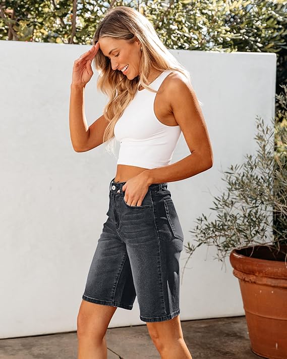 Bermuda Jean Shorts for Women High Waisted Washed Black