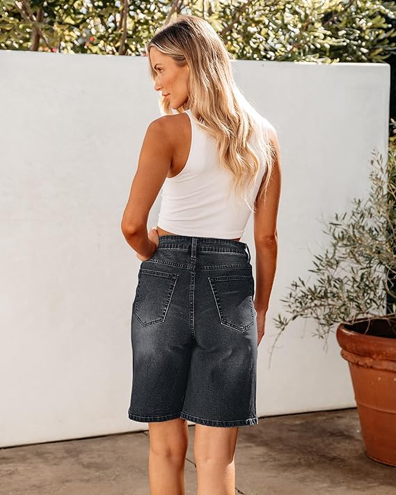 Bermuda Jean Shorts for Women High Waisted Washed Black