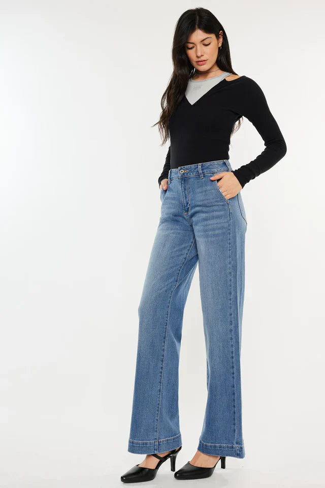 Blue High Rise Slim Wide Leg Jeans