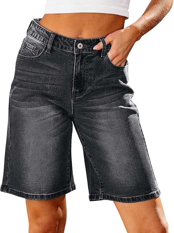 Bermuda Jean Shorts for Women High Waisted Washed Black