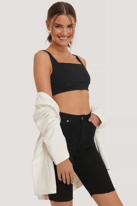 Skinny High Waist Bermuda Shorts Black For Womens  - Front View - AceCart
