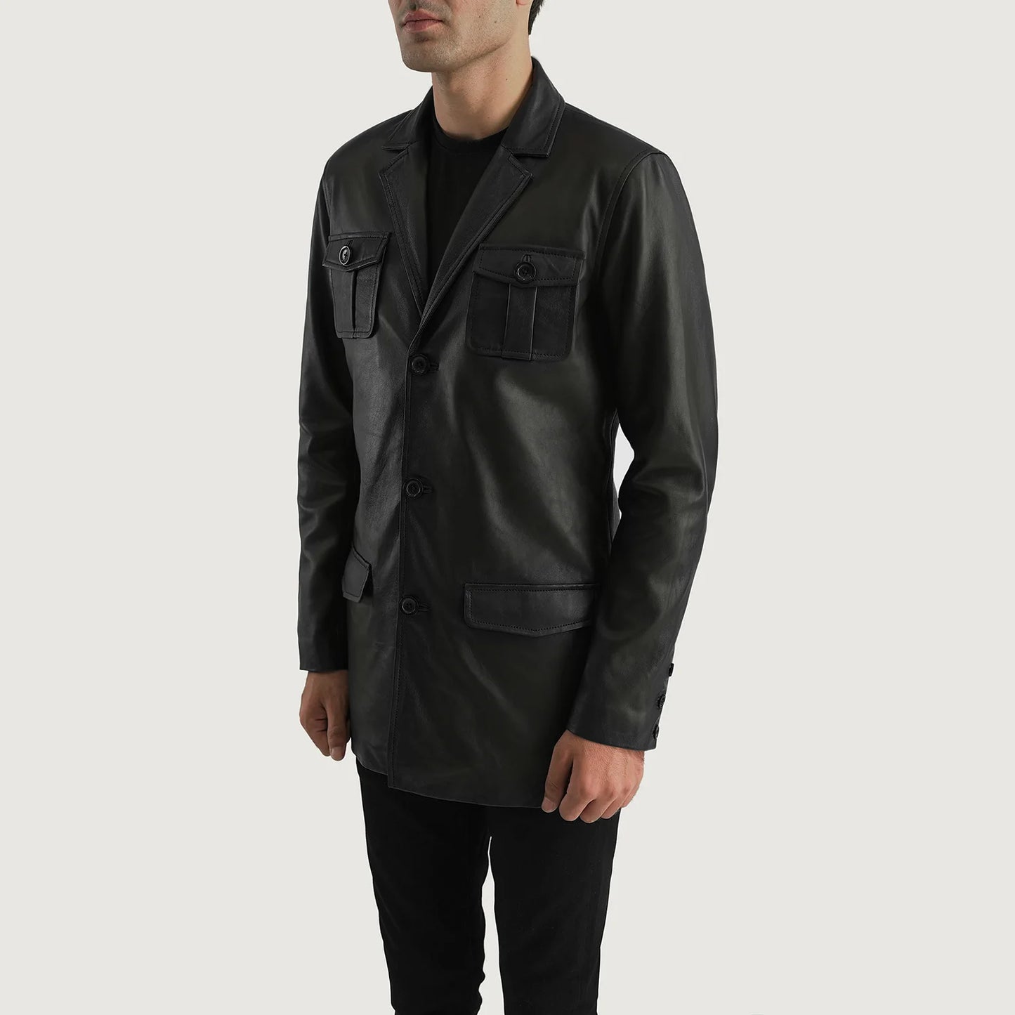 Men's Black Genuine Leather Blazer