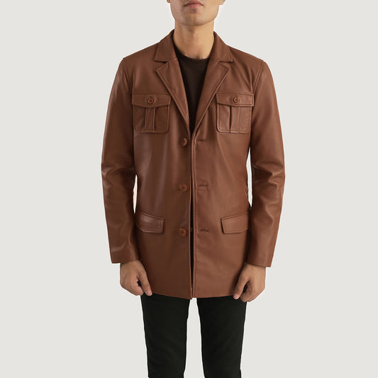 Men's Brown Genuine Leather Blazer