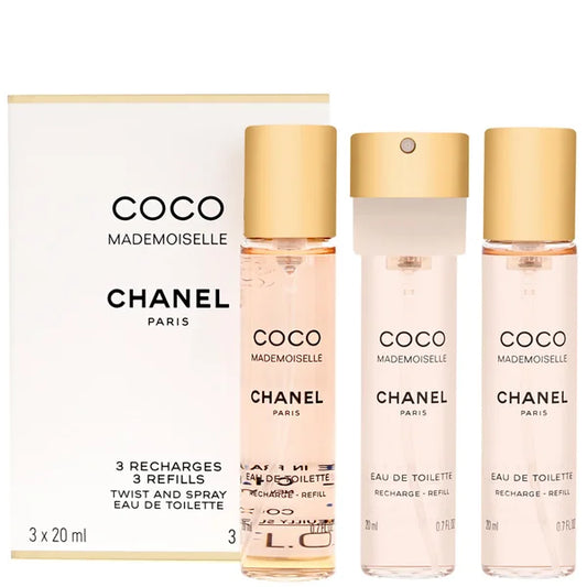 Chanel Coco Mademoiselle Eau de Toilette Twist & Spray 3 x 20ml Refills - Front View