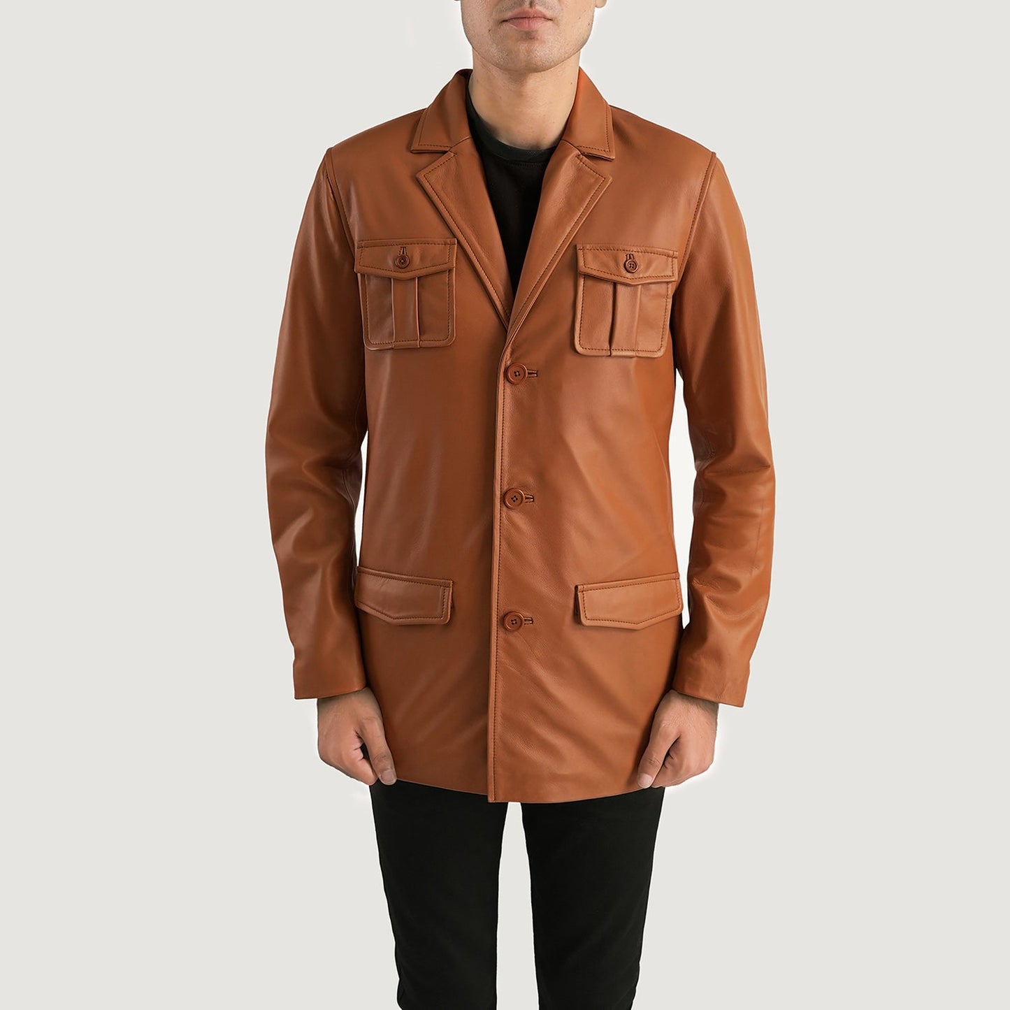 Men's Tan Brown Genuine Leather Blazer