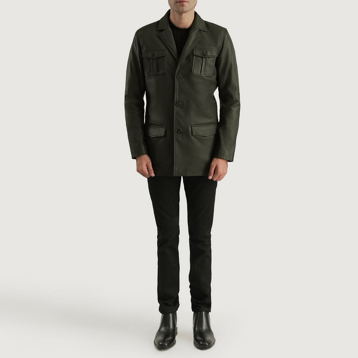 Men's Green Genuine Leather Blazer