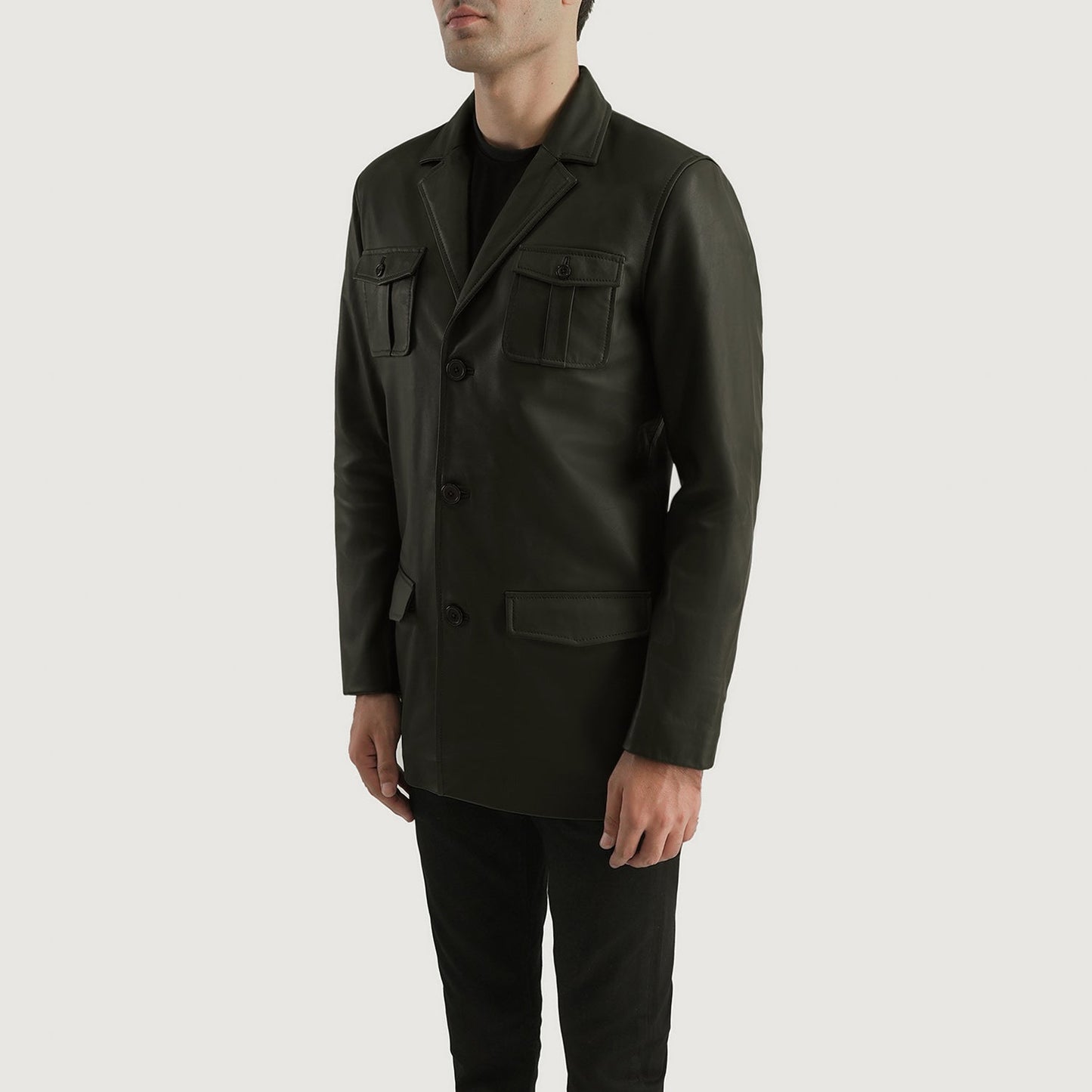 Men's Green Genuine Leather Blazer