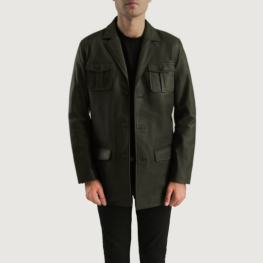 Men's Green Genuine Leather Blazer