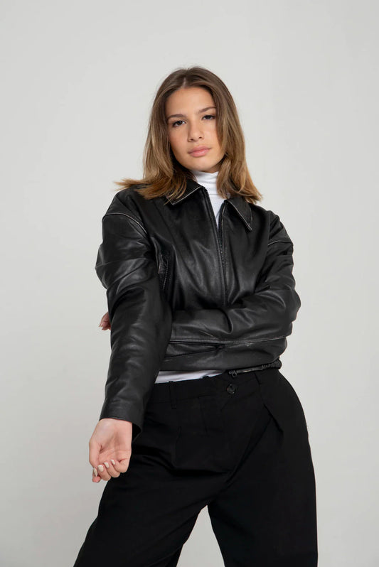 Florence Black Worn Biker Leather Jacket