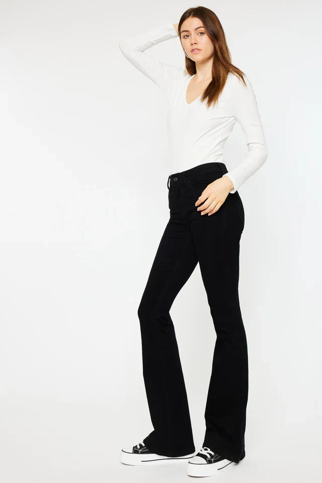 Black Mid Rise Flare Jeans (Petite)